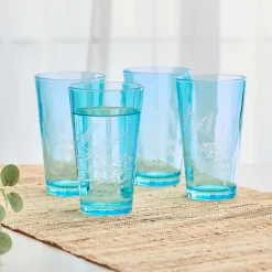 Fitz and Floyd Wildflower Highball Glasses Set of 4, Blue