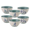 Floral Blue Set of 6 Soup Cereal Bowls, Assorted