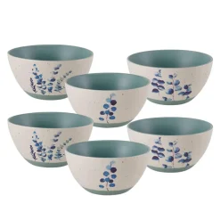 Floral Blue Set of 6 Soup Cereal Bowls, Assorted