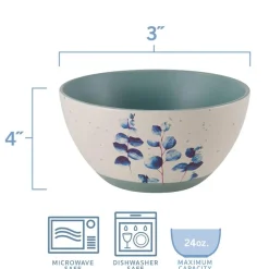 Floral Blue Set of 6 Soup Cereal Bowls, Assorted