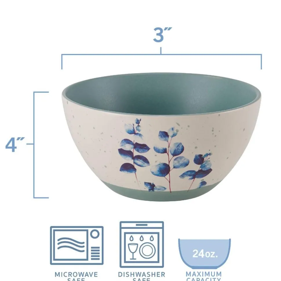 Floral Blue Set of 6 Soup Cereal Bowls, Assorted