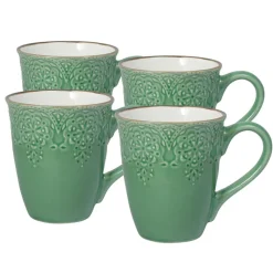 French Lace Set of 4 Green Mugs