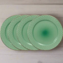 French Lace Set of 4 Green Dinner Plates