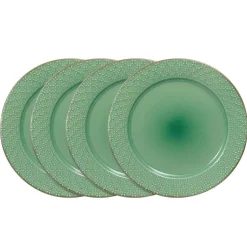 French Lace Set of 4 Green Dinner Plates