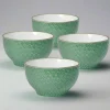 French Lace Set of 4 Green Soup Cereal Bowls