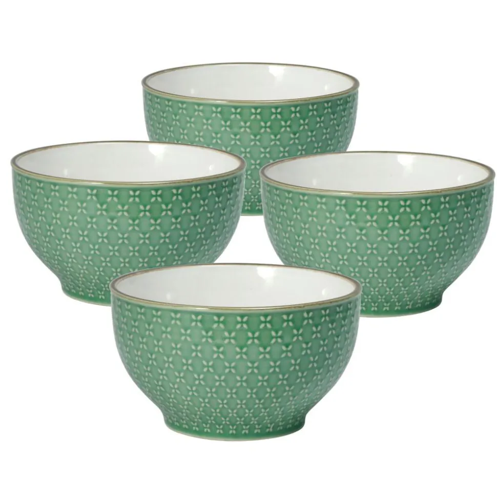 French Lace Set of 4 Green Soup Cereal Bowls