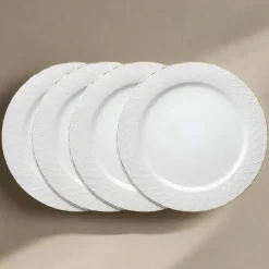 French Lace Set of 4 White Dinner Plates
