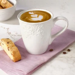 French Lace Set of 4 White Mugs