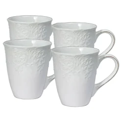 French Lace Set of 4 White Mugs