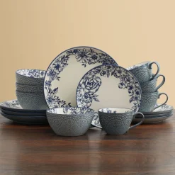 Gabriela Blue 16 Piece Dinnerware Set, Service for 4