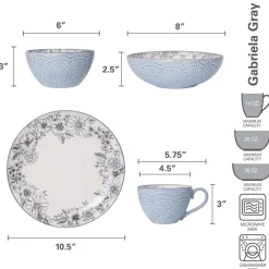 Gabriela Gray 16 Piece Dinnerware Set, Service for 4