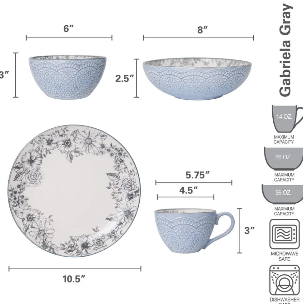 Gabriela Gray 16 Piece Dinnerware Set, Service for 4