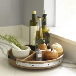 Galvanized Band Lazy Susan Platter with Removable Dividers, 16 Inch
