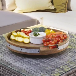 Galvanized Band Lazy Susan Platter with Removable Dividers, 16 Inch