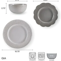 Gia 12 Piece Dinnerware Set, Service for 4