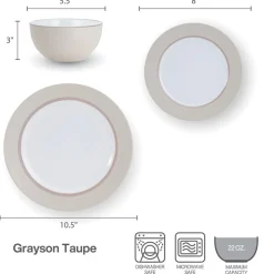 Grayson Taupe 12 Piece Dinnerware Set, Service for 4