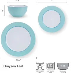 Grayson Teal 12 Piece Dinnerware Set, Service for 4