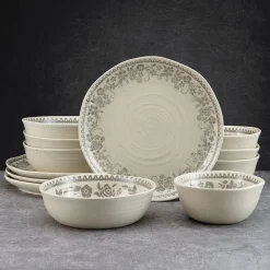 Hayden Grey 12 Piece Dinnerware Set, Service for 4