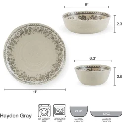 Hayden Grey 12 Piece Dinnerware Set, Service for 4