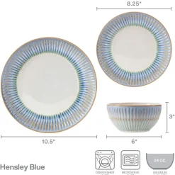 Hensley Blue 12 Piece Dinnerware Set, Service for 4