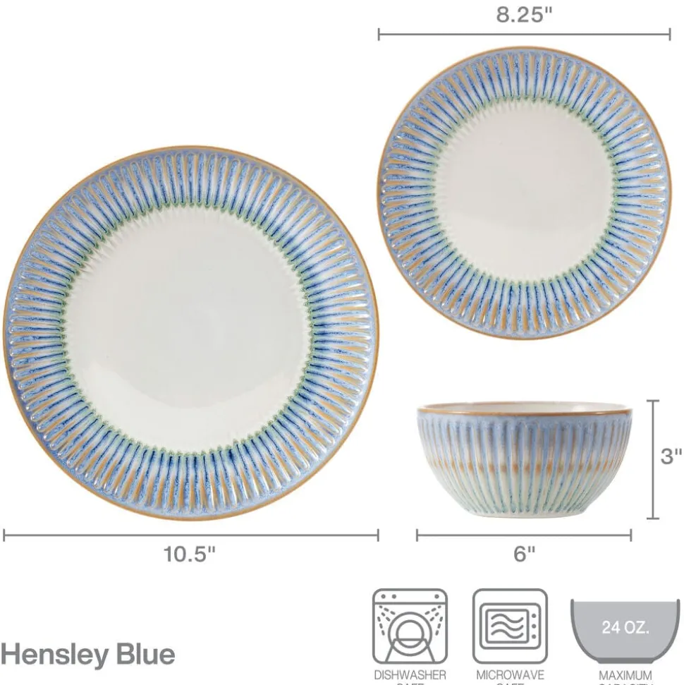 Hensley Blue 12 Piece Dinnerware Set, Service for 4