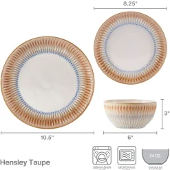 Hensley Taupe 12 Piece Dinnerware Set, Service for 4