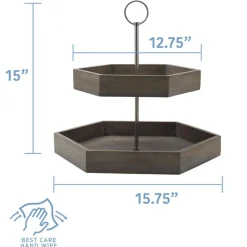 Hexagon 2 Tiered Mango Wood Serve Tray