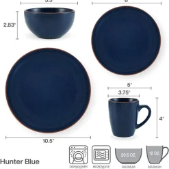 Hunter Blue 16 Piece Dinnerware Set, Service for 4