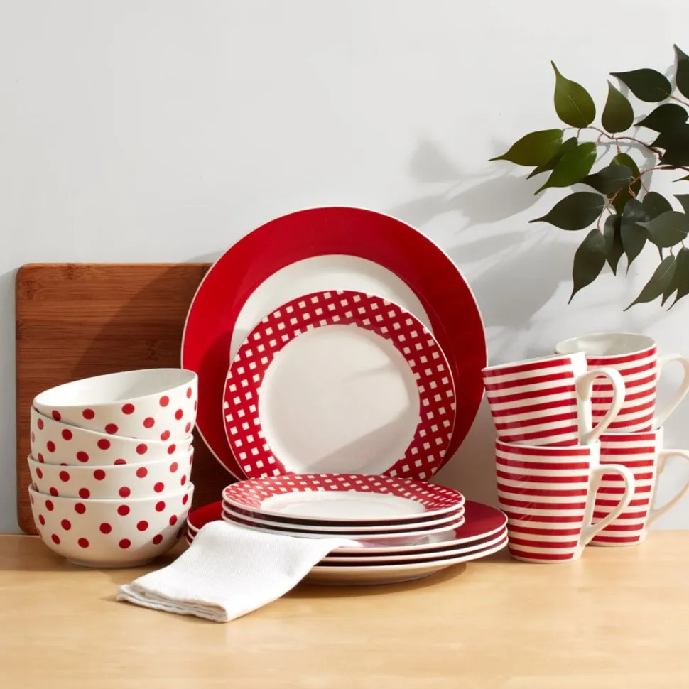 Kenna Red 16 Piece Dinnerware Set, Service for 4