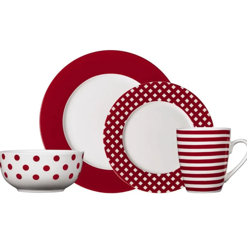 Kenna Red 16 Piece Dinnerware Set, Service for 4