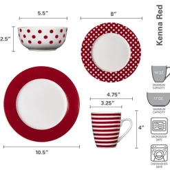Kenna Red 16 Piece Dinnerware Set, Service for 4