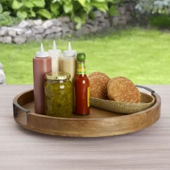 Lazy Susan Mango Wood Serve Tray, 18 Inch