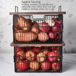 Madam Grid Stacking and Nesting Basket with Mango Wood Lid