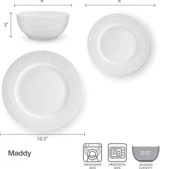 Maddy 12 Piece Dinnerware Set, Service for 4