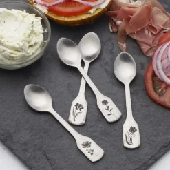 Matte Floral Set of 4 Mini Coffee Spoons
