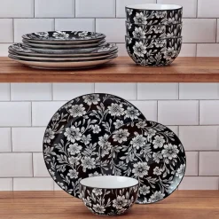 Midnight Blooms 12 Piece Dinnerware Set, Service for 4