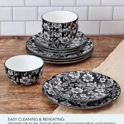 Midnight Blooms 12 Piece Dinnerware Set, Service for 4