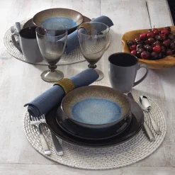 Monroe Blue 16 Piece Dinnerware Set, Service for 4