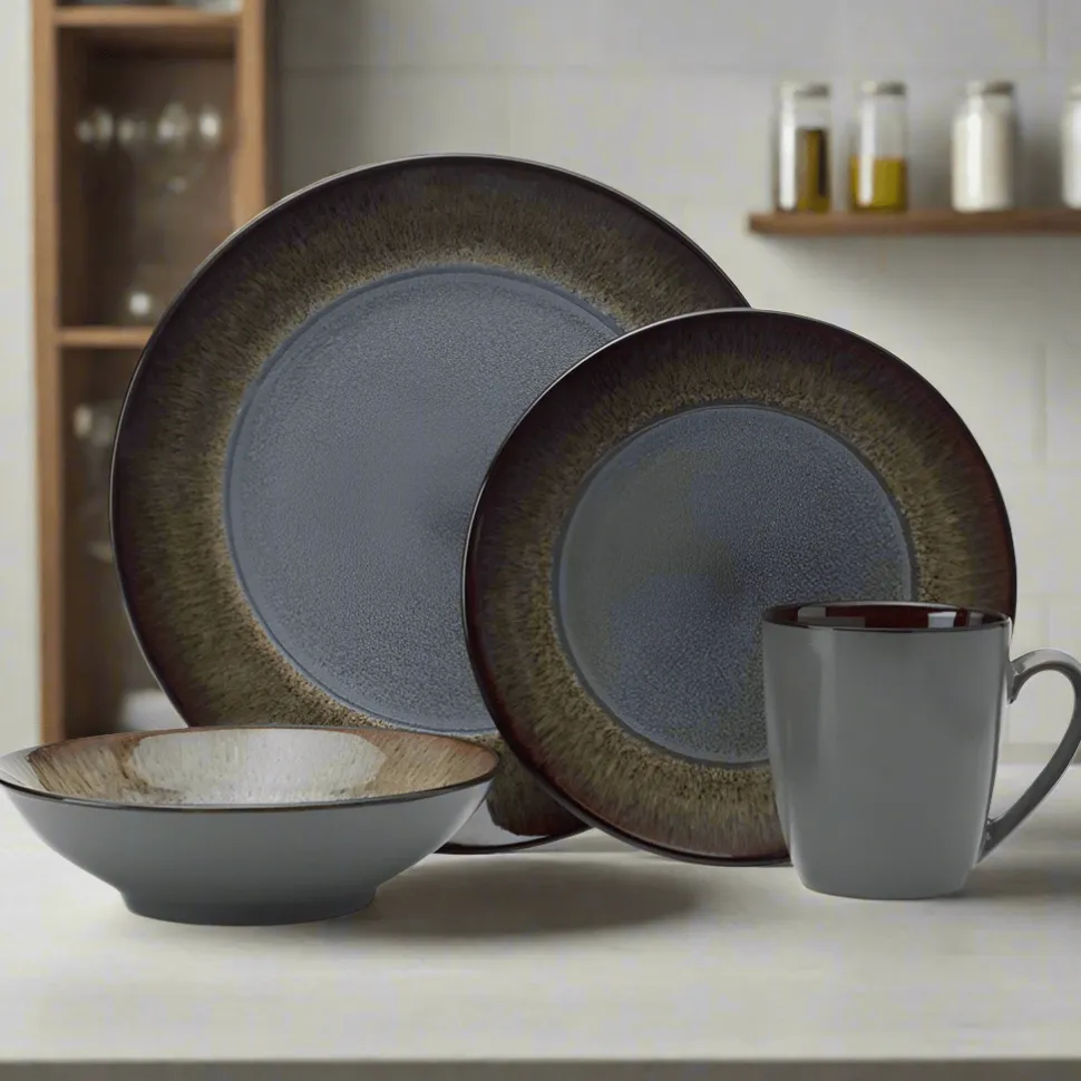Monroe Gray 16 Piece Dinnerware Set, Service for 4