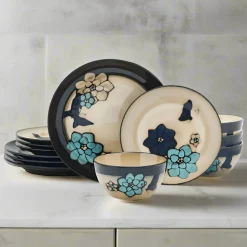 Painted Butterfly Blue 12 Piece Dinnerware Set, Service for 4