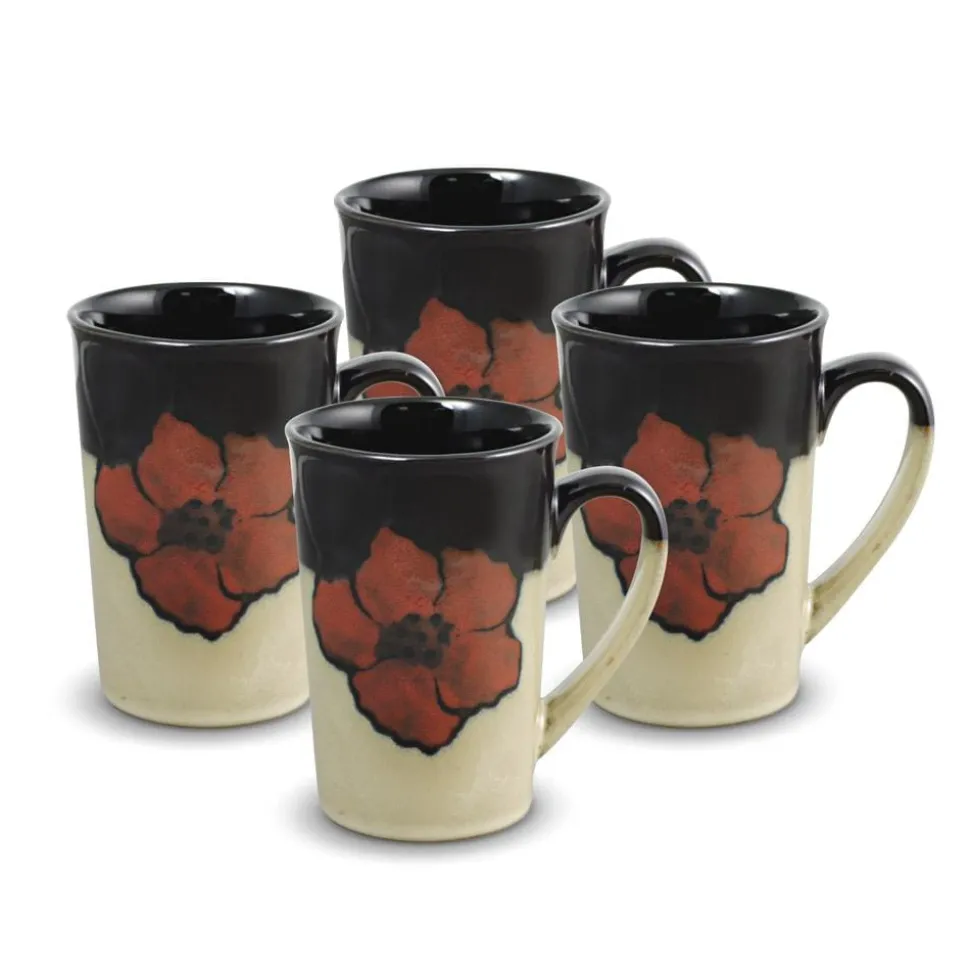 Painted Poppies Set of 4 Latte Mugs