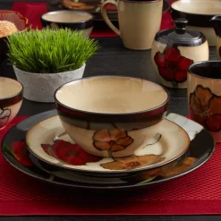 Painted Poppies Set of 4 Soup Cereal Bowls