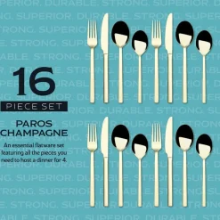 Paros Champagne Forged 16 Piece Flatware Set, Service for 4