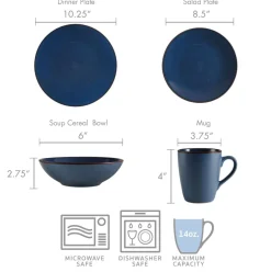 Pierce Blue 16 Piece Dinnerware Set, Service for 4