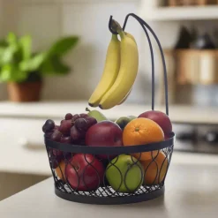 Rustic Farmstand Fruit Storage Basket with Banana Hook
