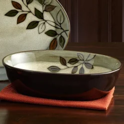 Rustic Leaves Oval Serve Bowl