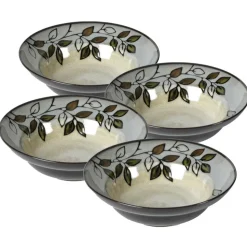Rustic Leaves Set of 4 Rim Soup Cereal Bowls