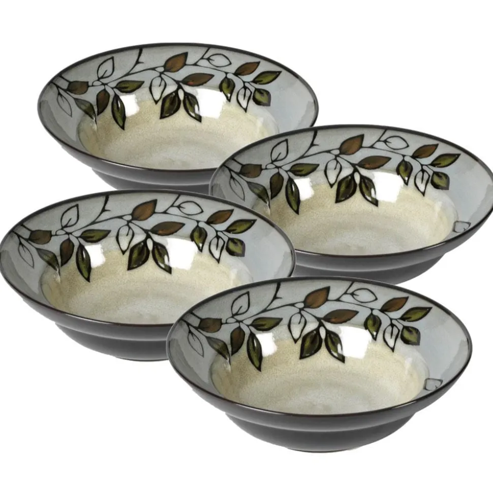 Rustic Leaves Set of 4 Rim Soup Cereal Bowls