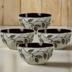 Rustic Leaves Set of 4 Soup Cereal Bowls