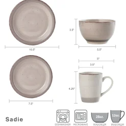 Sadie Cream 16 Piece Dinnerware Set, Service for 4